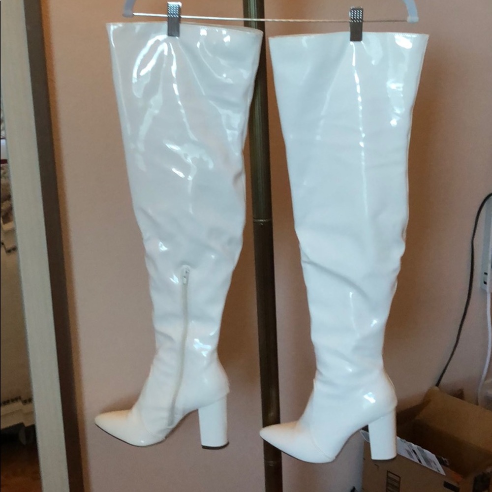 Knee High White Leather Boots
